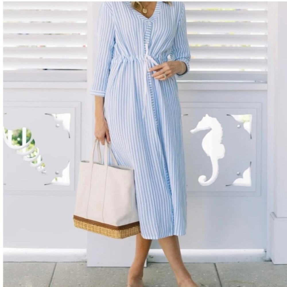 Alice Walk Cotton Gauze Tie Waist Striped Casual Summer Beach Coastal Dress M